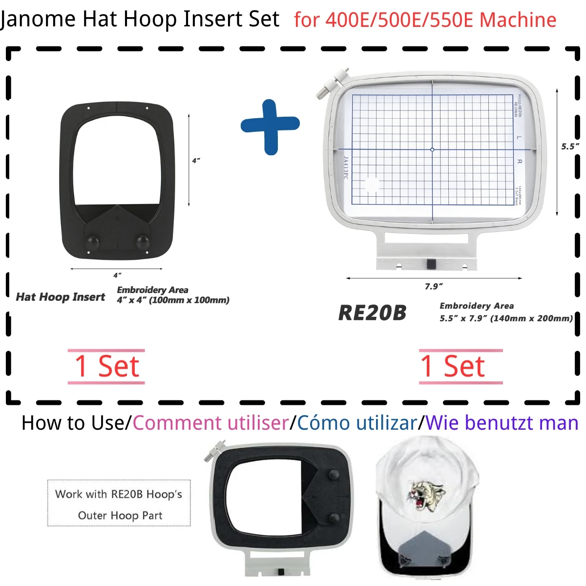 Sewtalent Embroidery Hat Hoop Frame for Janome & Elna Machines – Compatible with MC500E, MC400E, MC350E, MC9500, 820, 830 - Image 1