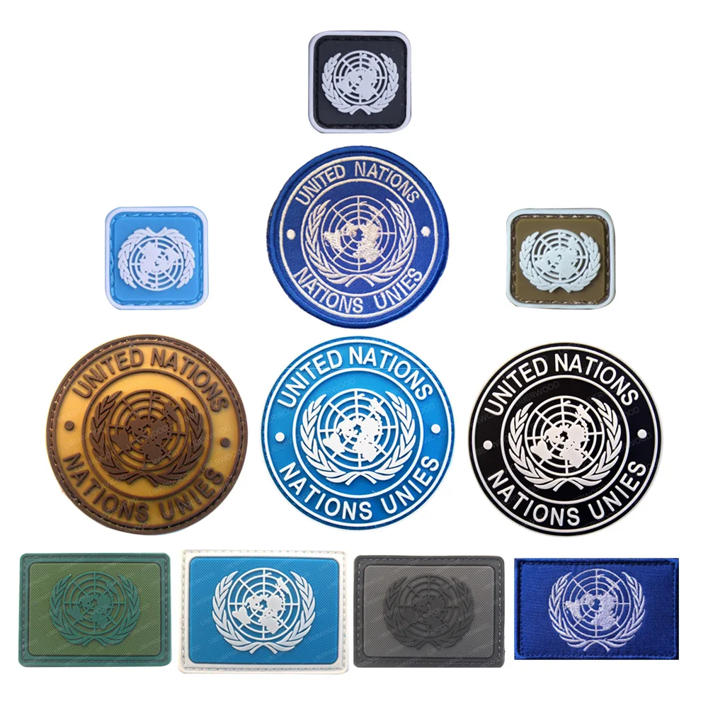 Buy UN United Nations U.N. PVC Badge Tactical Army Airsoft Patch Badge Hook Military Brassard Combat Armband Patch Online - Image 1