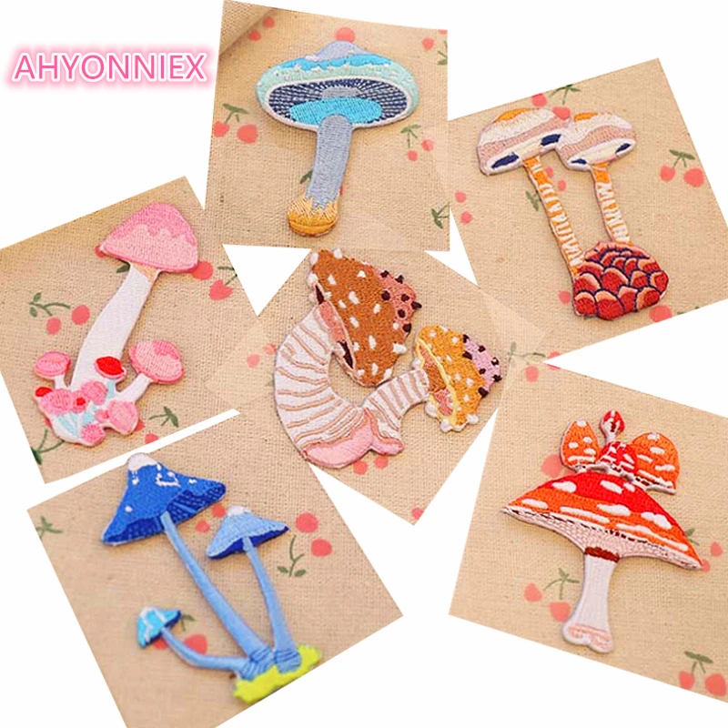 Buy AHYONNIEX 1 Piece Iron On Embroidery Patches Small Mushroom Patches For Baby Clothing Applique Patch Clothes Cute Stickers Online - Image 1