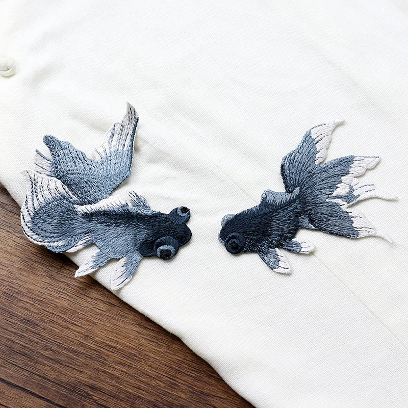 Buy AHYONNIEX Brand Black Golden Red Fish Embroidered Patches Sewing Stickers for Clothing Online - Image 1