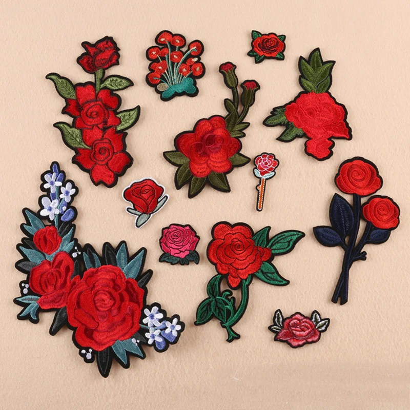 Buy Rose Rich Peony Flower Set Embroidery Patches for Clothing Iron on Clothes Dress Appliques Badge Stripes Sticker Online - Image 1