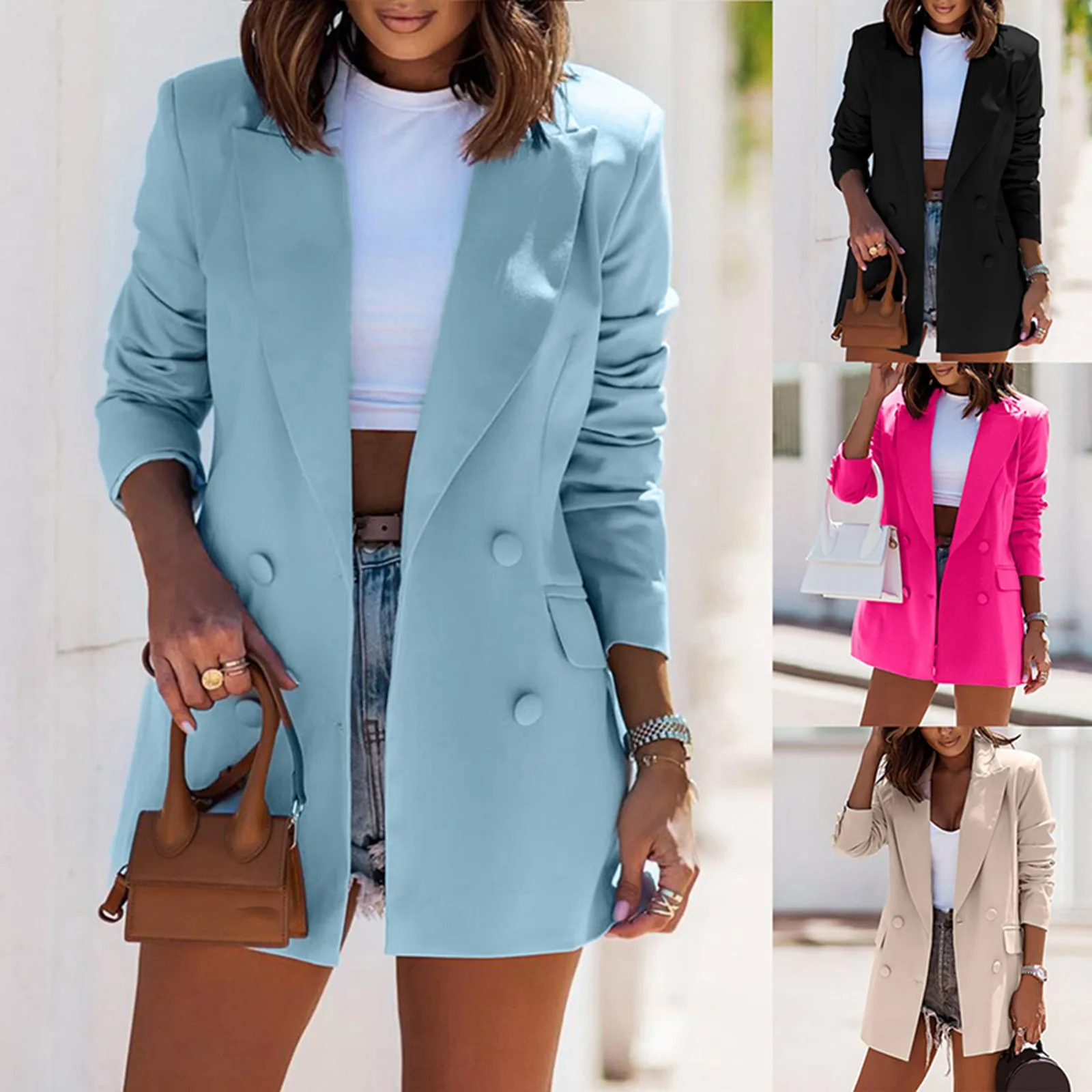 Buy Winter 2022 Women's Jackets: Fashionable Dressy Plus Size Options with Long Sleeves and Double-Breasted Design Online - Image 1
