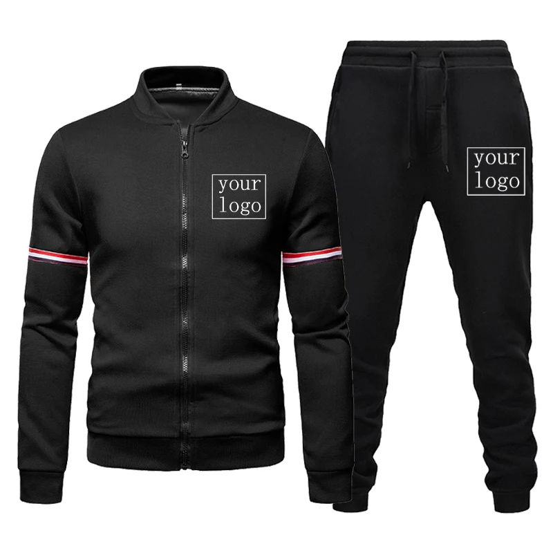 Premium Custom Men's 2-Piece Suit Set: Stylish Jacket & Pants with Zipper Coat | DIY Logo Print | Trendy Tracksuit for Outdoor Sports & Casual Fashion - Image 1