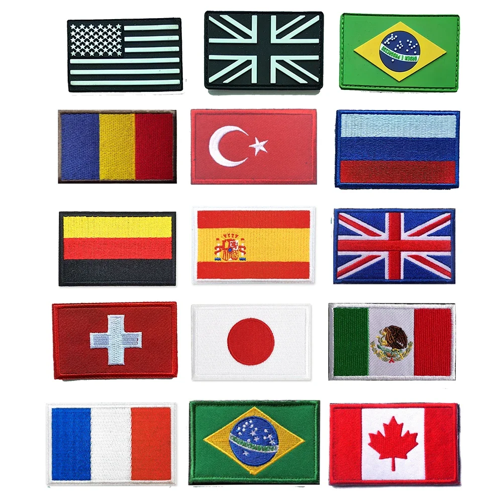 Buy PVC/Embroider Flag Patches UK Spain France Germany US Russia Army Military Tactical Hook Badge Rubber Shoulder Emblem Applique Online - Image 1
