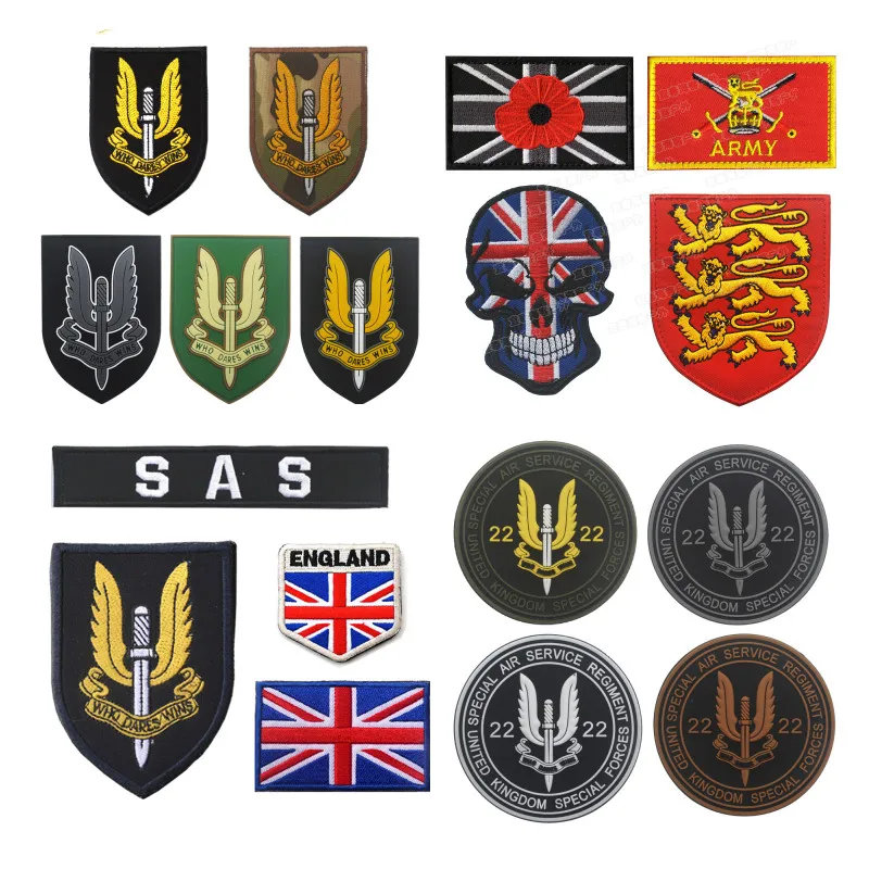 UK Special Air Service Regiment SAS Flag Embroidered Patches GB Great Britain Flags Patch Military Patches  3D Embroidery Badges - Image 1