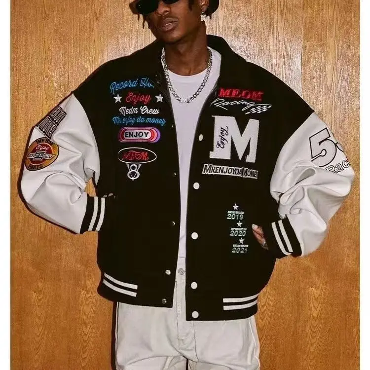 American High Street Embroidered Baseball Jacket | Retro Loose Fit Autumn & Winter Fashion for Men and Couples - Image 1