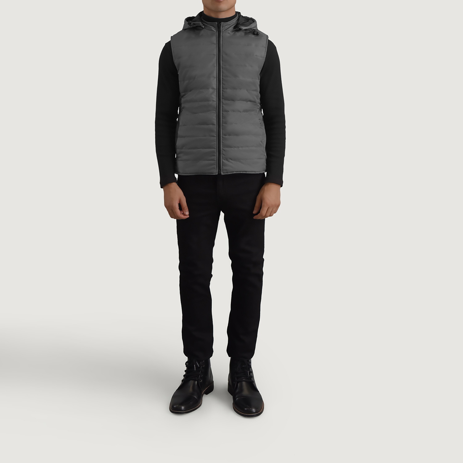 Carlo Grey Hooded Puffer Vest - Image 1
