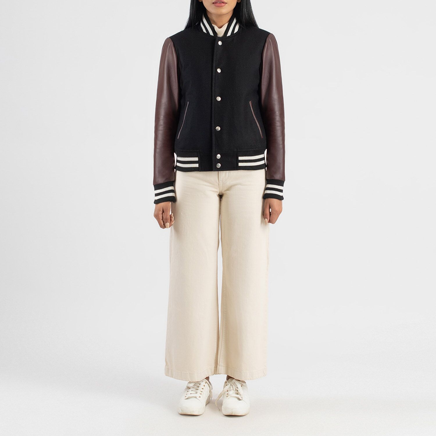 Savant Maroon & Black Hybrid Varsity Jacket - Image 1