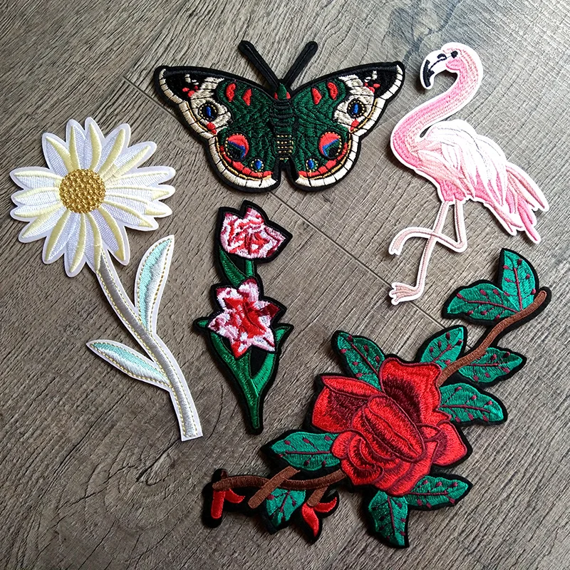 Buy High-q 1 PC Flamingo Butterfly Flower Rose Patches for Clothing Iron on Online - Image 1